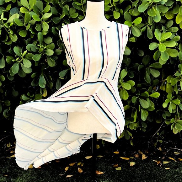 English Factory Dramatic Sleeveless High Low Poplin Striped Shirt M - Picture 8 of 15